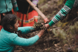 Girl planting trees.